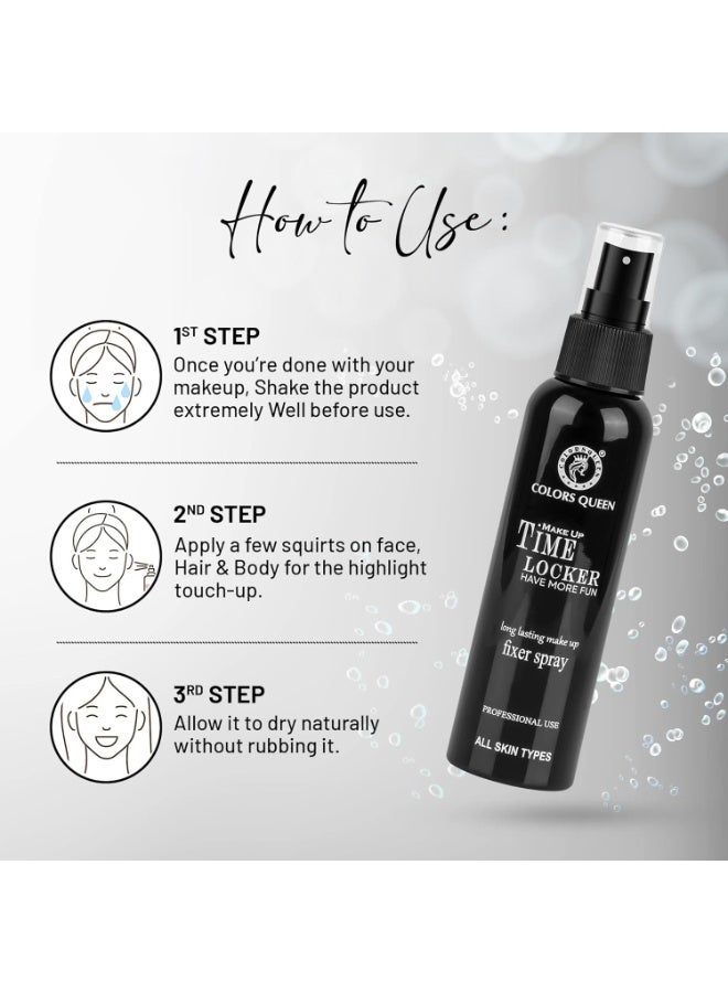Colors Queen Time Locker Natural Makeup Fixer Spray | Long Lasting Makeup Setting Spray for Face Makeup | Light Weight Quick Dry Makeup Setting Spray with Vitamin C & E - 80ml - Image 4